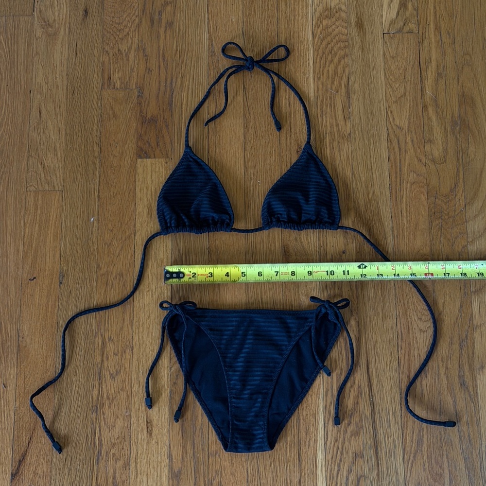 Zara Ribbed Black String Bikini Set Size Medium - Picture 4 of 7